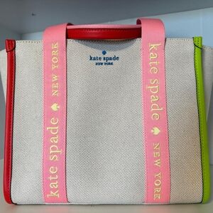 kate spade White Tote with Pink and Red Accents